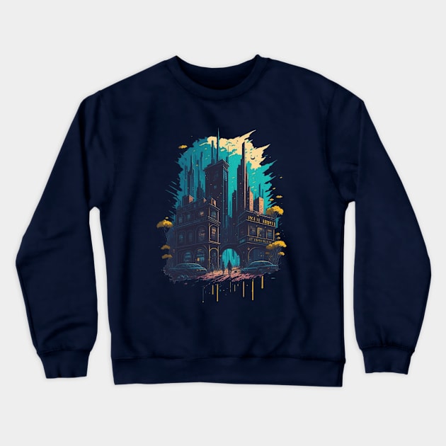 Cyberpunk night city Digital art Crewneck Sweatshirt by deepofficial